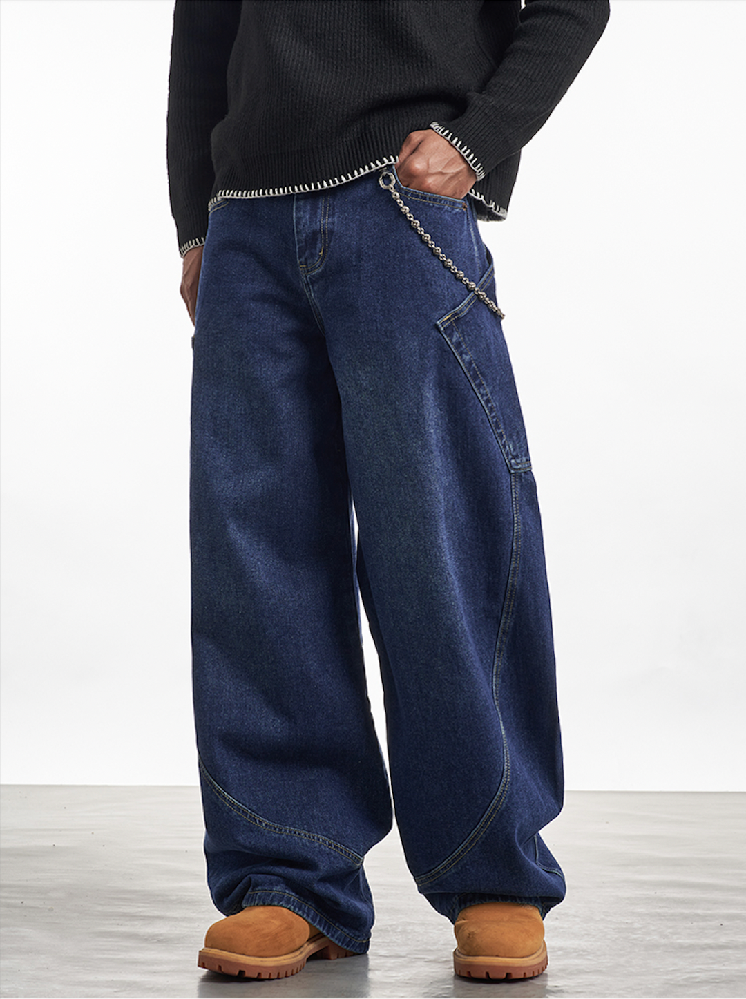 F3F Select Dark Blue Baggy Large Back Pocket Jeans | Face 3 Face