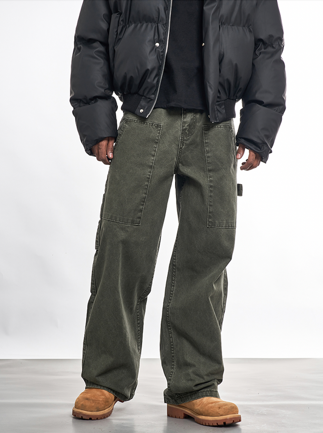 F3F Select Washed Army Green Double Knee Work Pants | Face 3 Face