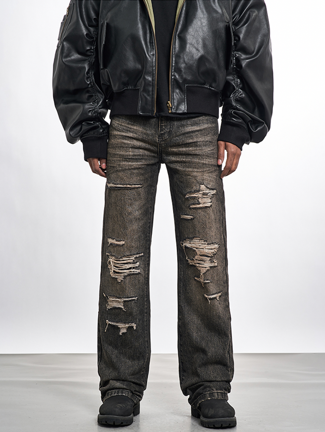 F3F Select Washed Black Gray Multi Hole Jeans | Face 3 Face