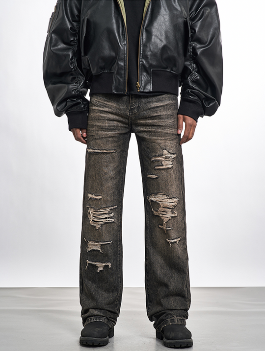 F3F Select Washed Black Gray Multi Hole Jeans | Face 3 Face