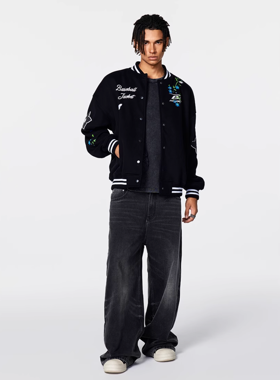 Racer varsity jacket | Achock Floral Foam Printed Varsity Jacket | Face 3 Face