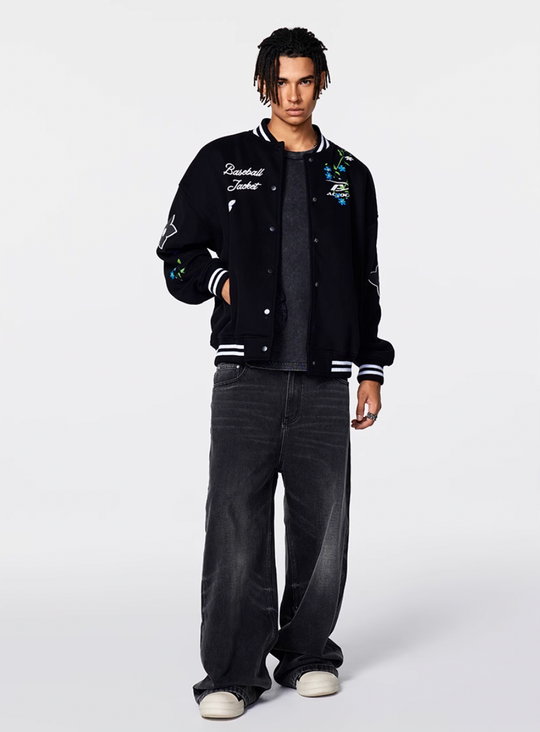 Racer varsity jacket | Achock Floral Foam Printed Varsity Jacket | Face 3 Face