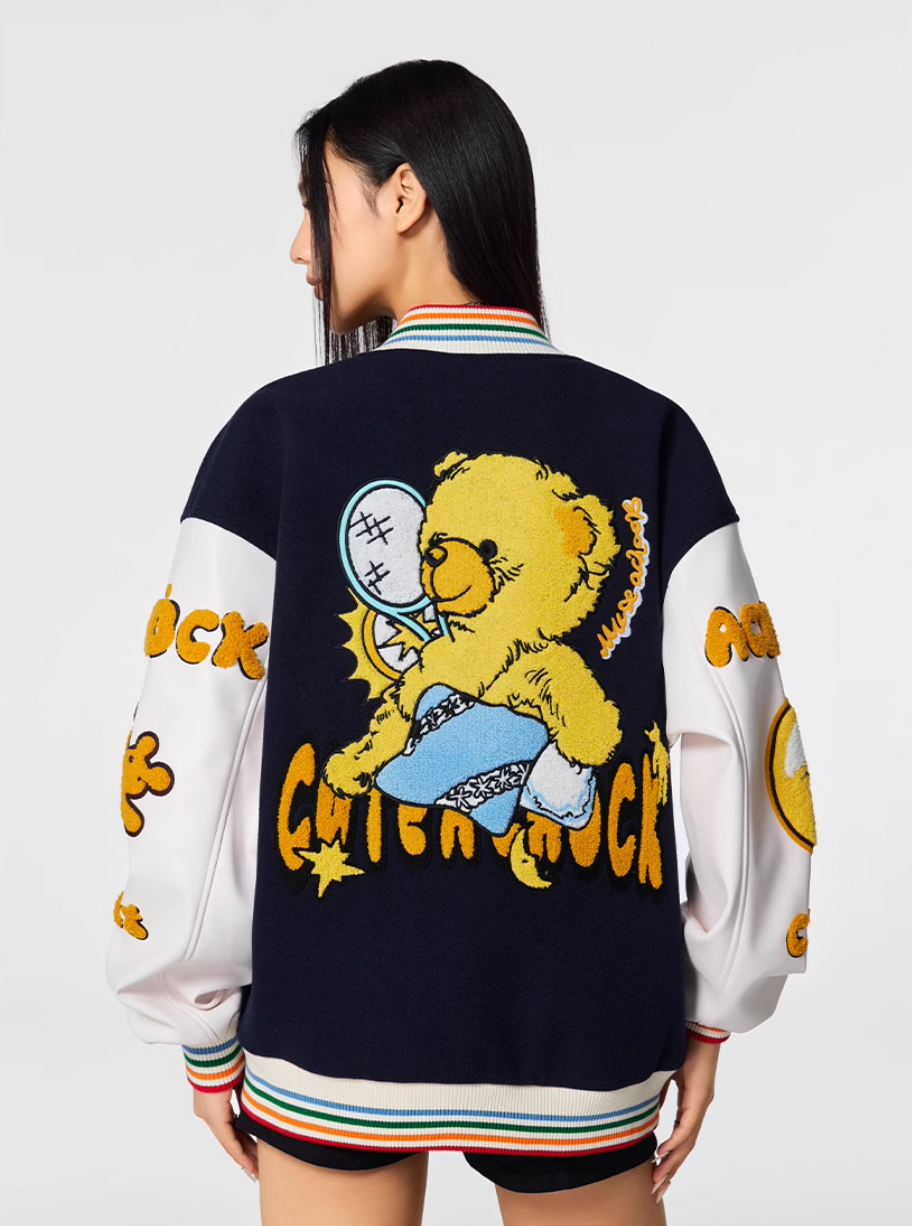Racer varsity jacket | Achock Crescent Bear Embroidered Varsity Jacket | Face 3 Face
