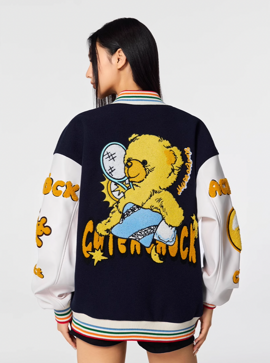 Racer varsity jacket | Achock Crescent Bear Embroidered Varsity Jacket | Face 3 Face