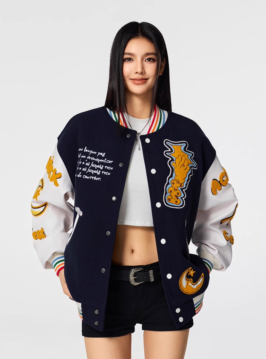 Racer varsity jacket | Achock Crescent Bear Embroidered Varsity Jacket | Face 3 Face