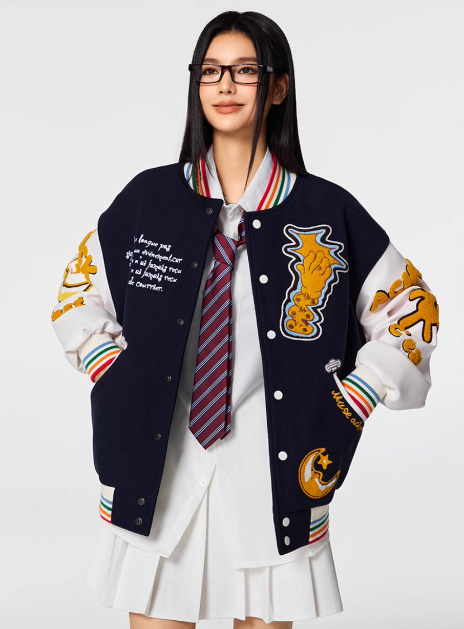 Racer varsity jacket | Achock Crescent Bear Embroidered Varsity Jacket | Face 3 Face