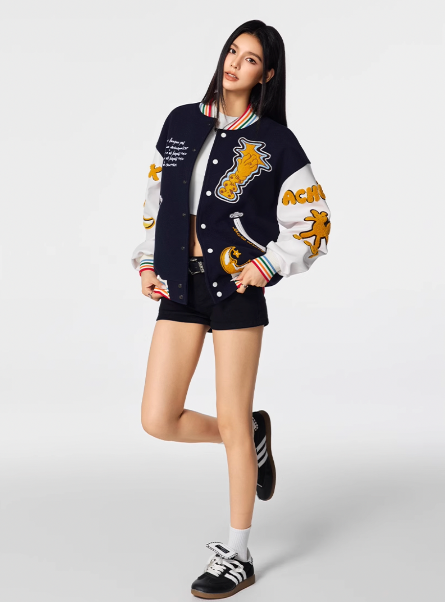 Racer varsity jacket | Achock Crescent Bear Embroidered Varsity Jacket | Face 3 Face