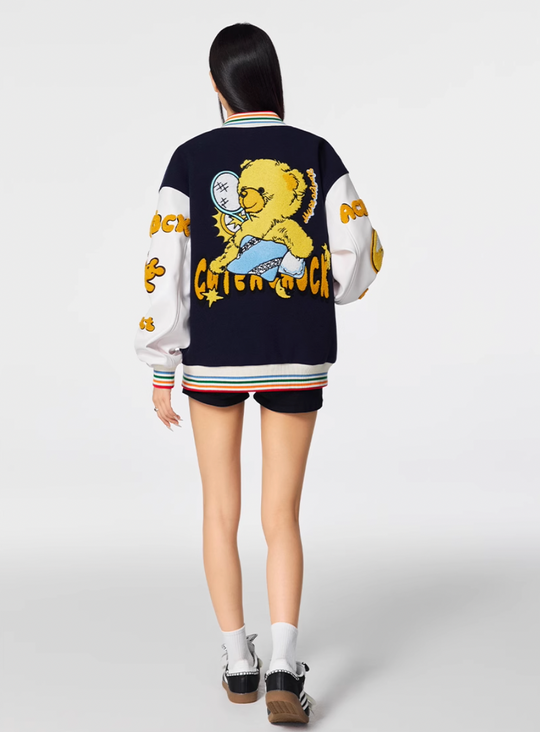 Racer varsity jacket | Achock Crescent Bear Embroidered Varsity Jacket | Face 3 Face
