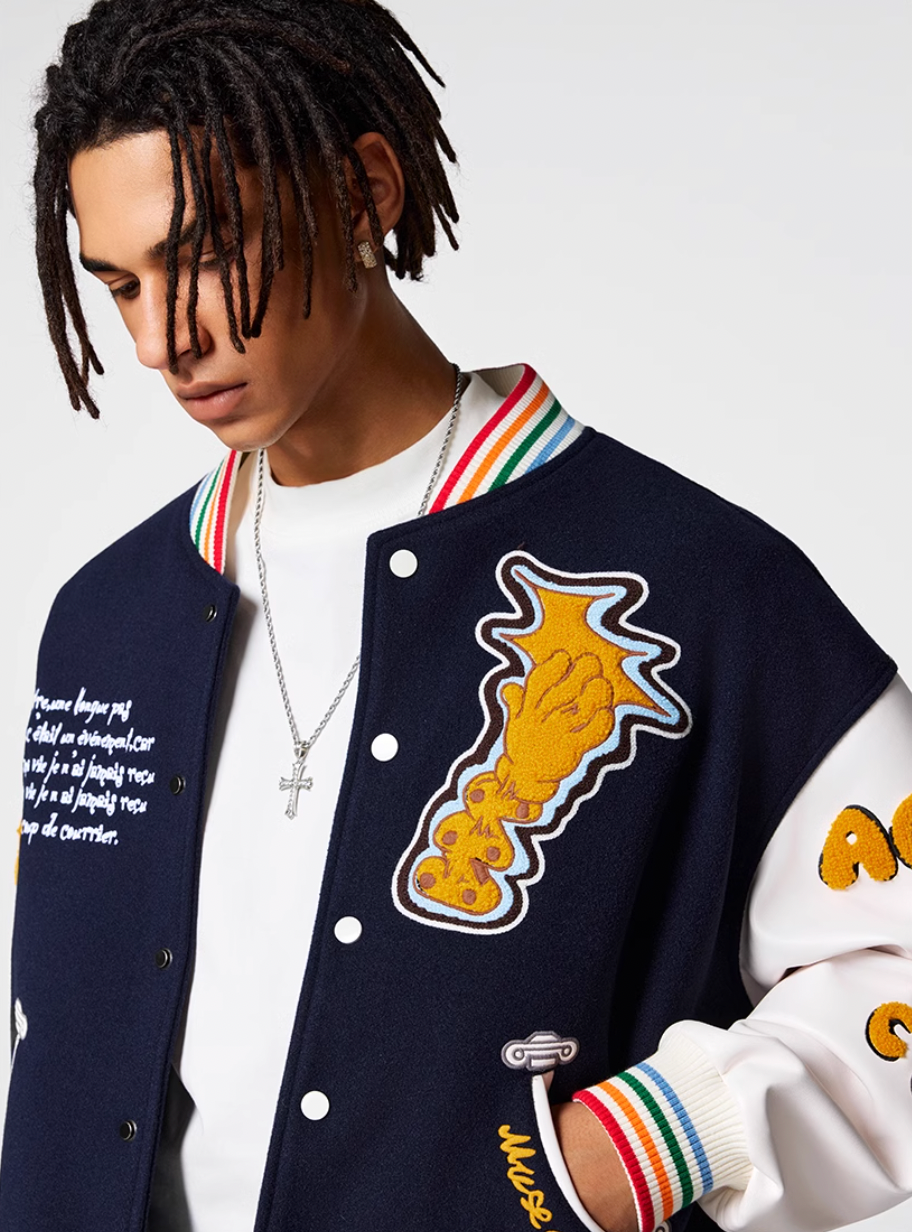 Racer varsity jacket | Achock Crescent Bear Embroidered Varsity Jacket | Face 3 Face