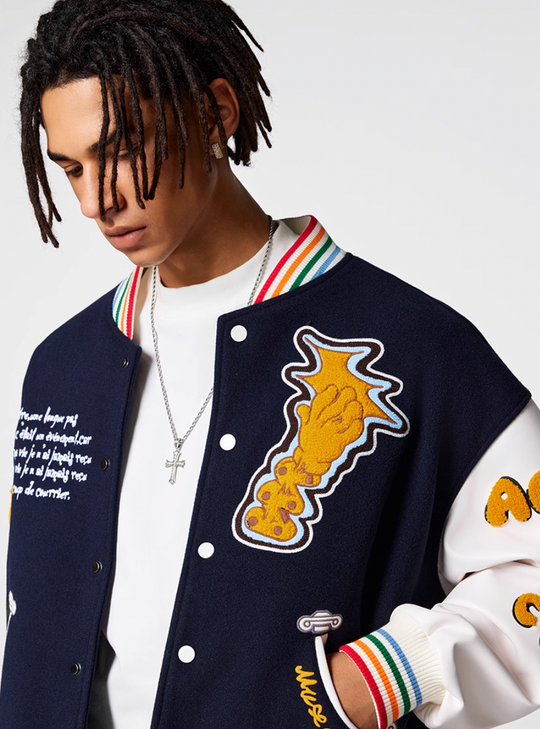 Racer varsity jacket | Achock Crescent Bear Embroidered Varsity Jacket | Face 3 Face
