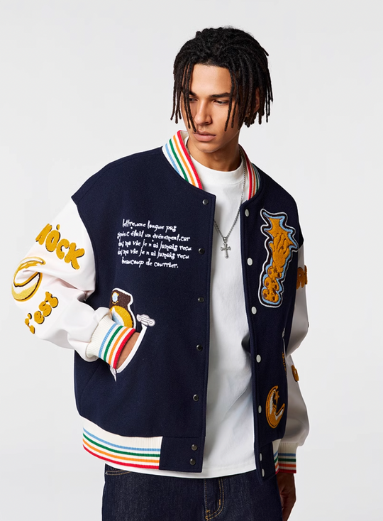 Racer varsity jacket | Achock Crescent Bear Embroidered Varsity Jacket | Face 3 Face