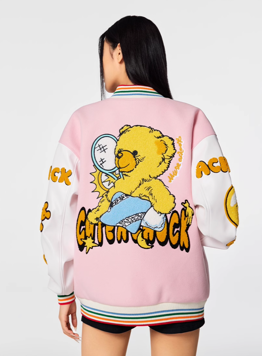 Racer varsity jacket | Achock Crescent Bear Embroidered Varsity Jacket | Face 3 Face