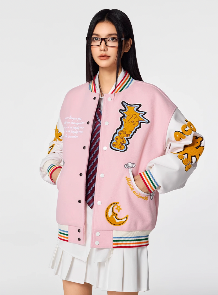 Racer varsity jacket | Achock Crescent Bear Embroidered Varsity Jacket | Face 3 Face