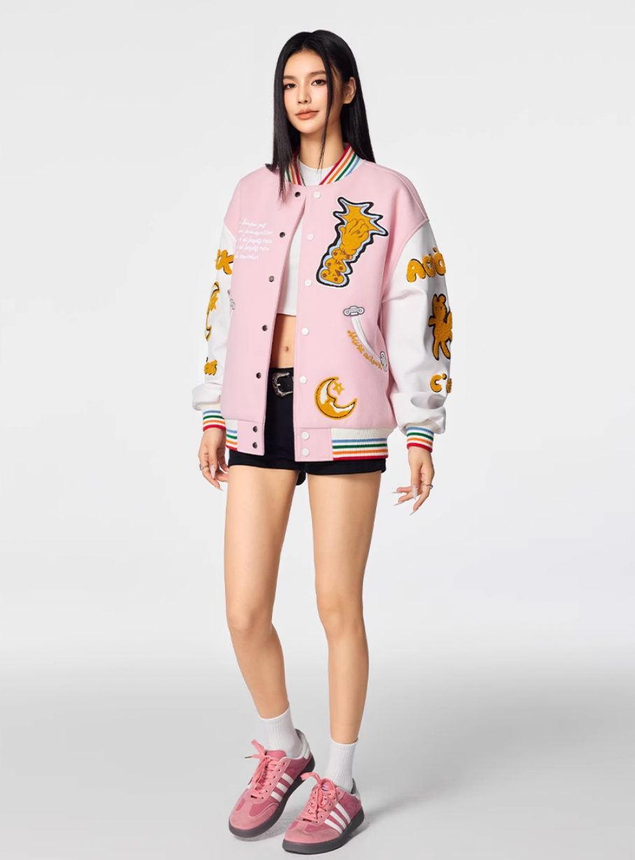 Racer varsity jacket | Achock Crescent Bear Embroidered Varsity Jacket | Face 3 Face