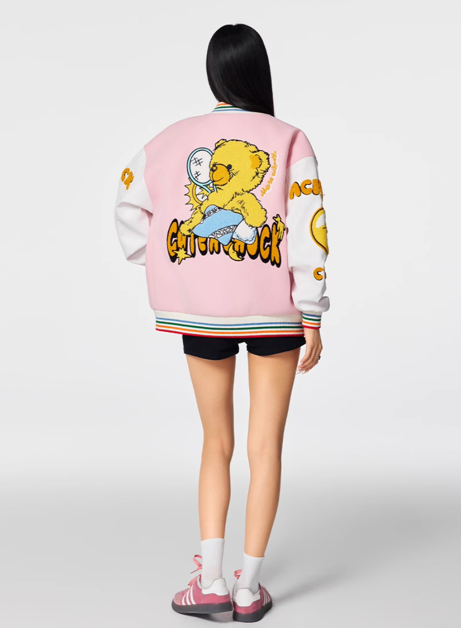 Racer varsity jacket | Achock Crescent Bear Embroidered Varsity Jacket | Face 3 Face