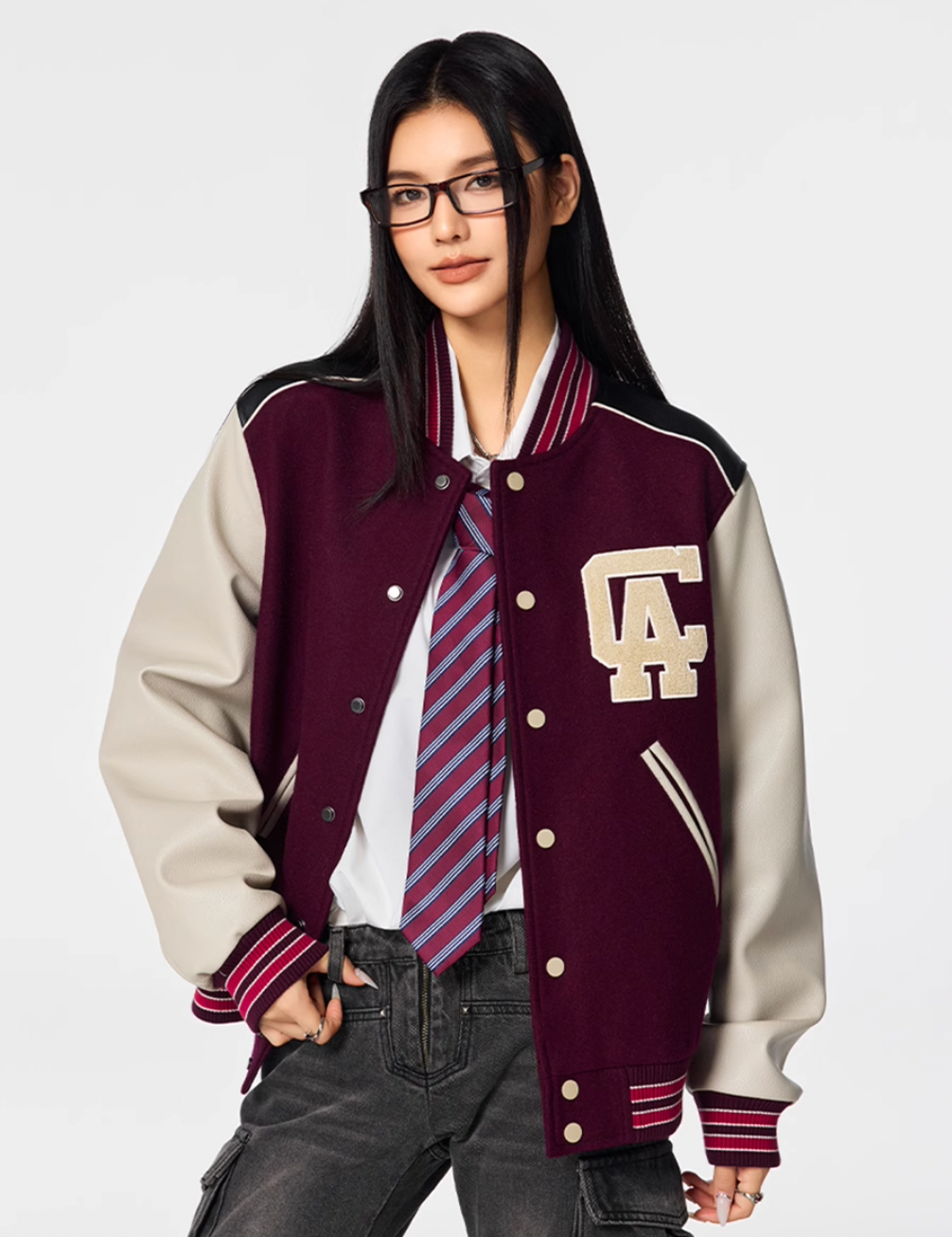 Racer varsity jacket | Achock College Embroidery Navy Blue Varsity Jacket | Face 3 Face