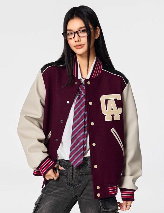 Racer varsity jacket | Achock College Embroidery Navy Blue Varsity Jacket | Face 3 Face