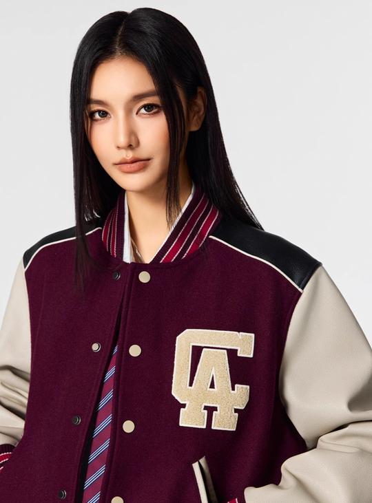 Racer varsity jacket | Achock College Embroidery Navy Blue Varsity Jacket | Face 3 Face