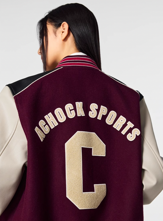 Racer varsity jacket | Achock College Embroidery Navy Blue Varsity Jacket | Face 3 Face