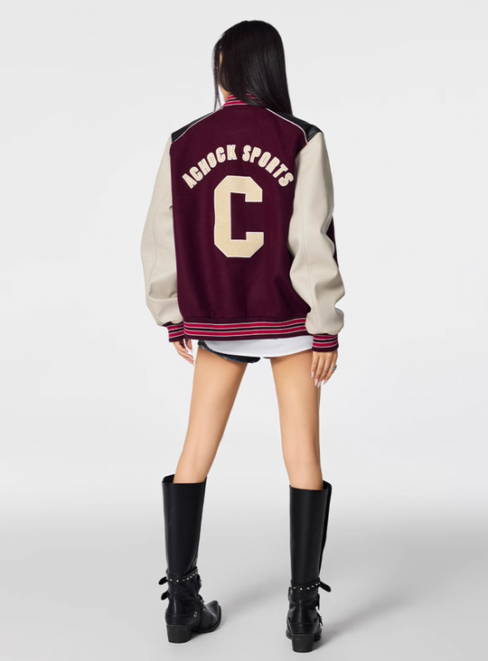 Racer varsity jacket | Achock College Embroidery Navy Blue Varsity Jacket | Face 3 Face