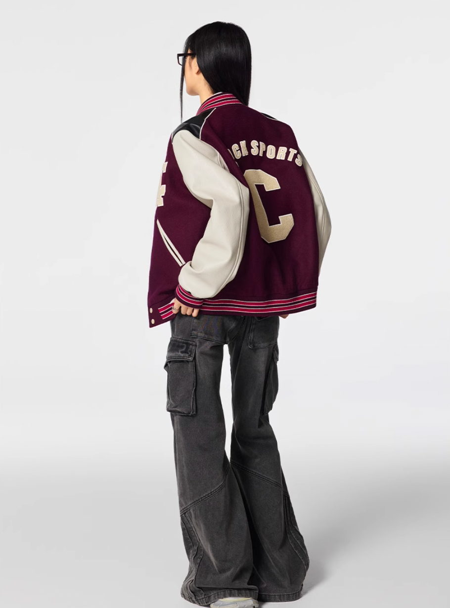 Racer varsity jacket | Achock College Embroidery Navy Blue Varsity Jacket | Face 3 Face