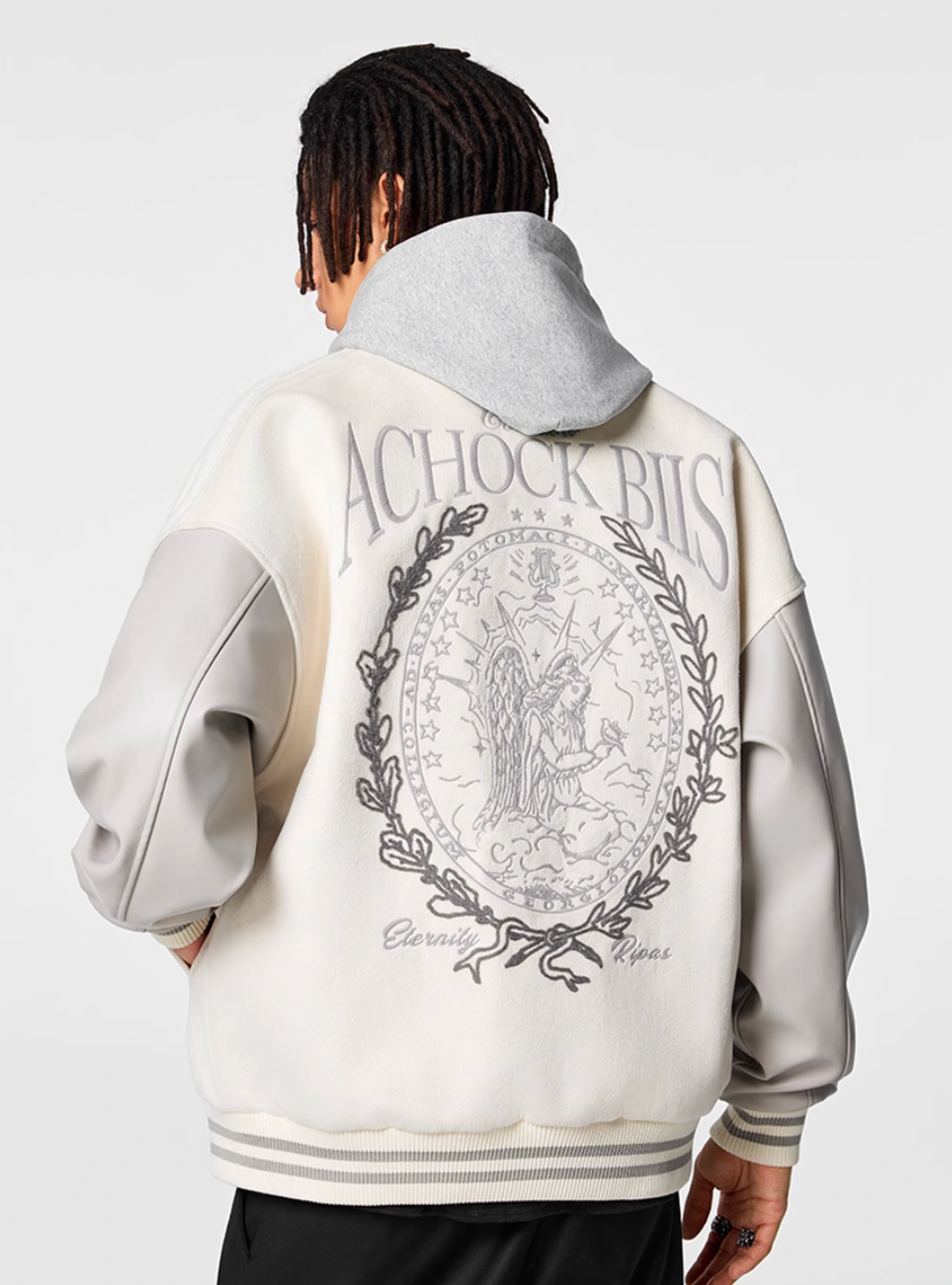 Racer varsity jacket | Achock Goddess Embroidery Varsity Jacket | Face 3 Face