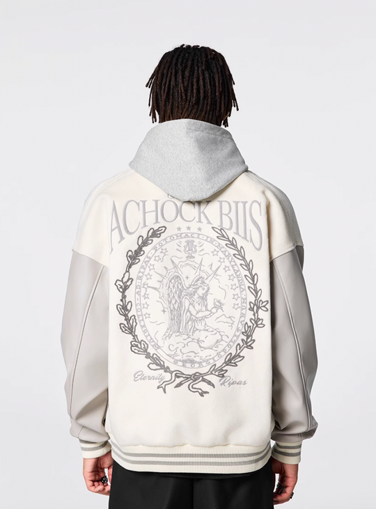 Racer varsity jacket | Achock Goddess Embroidery Varsity Jacket | Face 3 Face