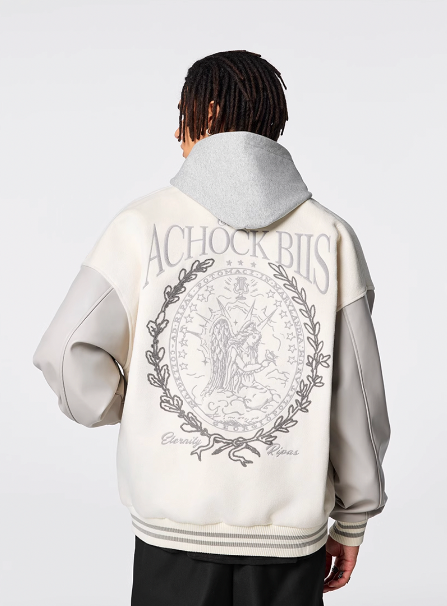 Racer varsity jacket | Achock Goddess Embroidery Varsity Jacket | Face 3 Face