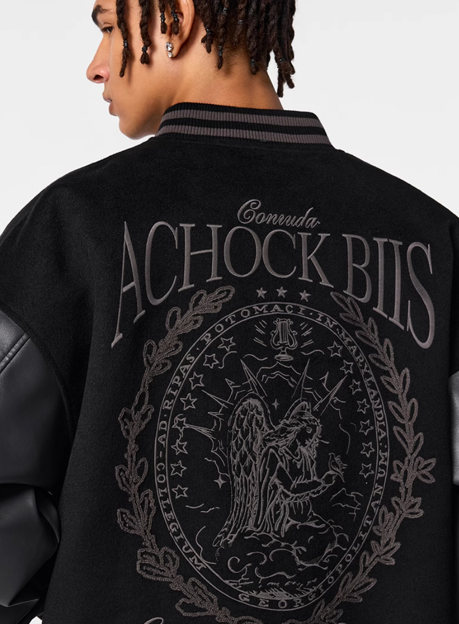 Racer varsity jacket | Achock Goddess Embroidery Varsity Jacket | Face 3 Face