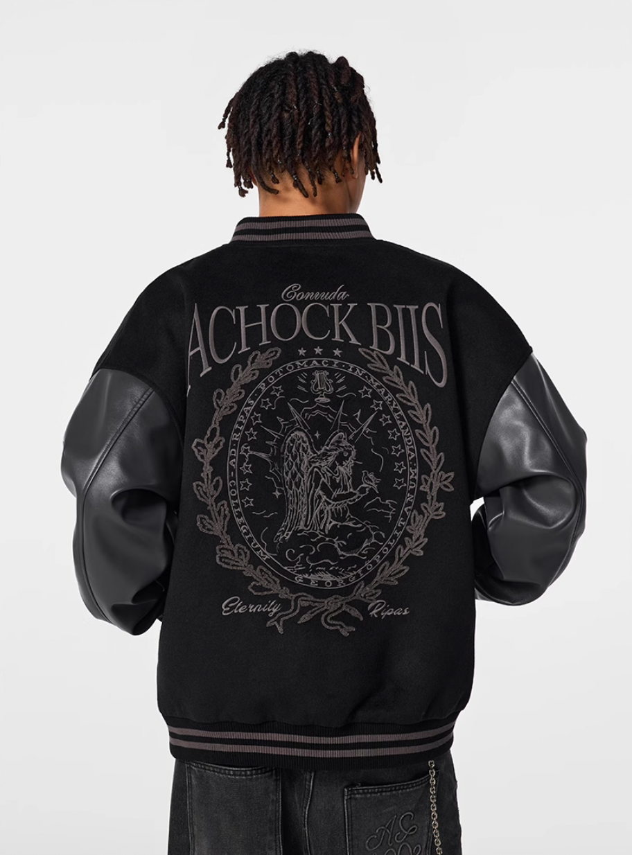 Racer varsity jacket | Achock Goddess Embroidery Varsity Jacket | Face 3 Face