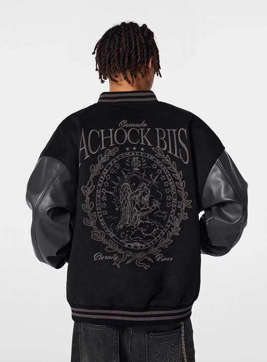 Racer varsity jacket | Achock Goddess Embroidery Varsity Jacket | Face 3 Face