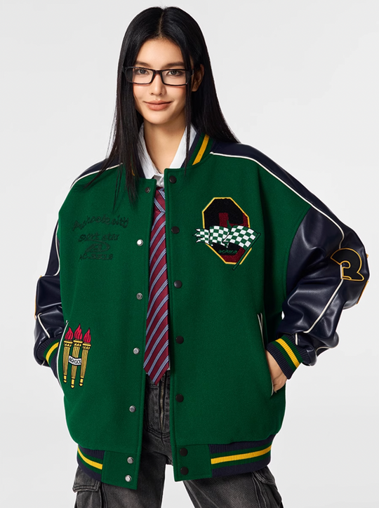 Achock Vintage College Embroidery Varsity Jacket | Face 3 Face