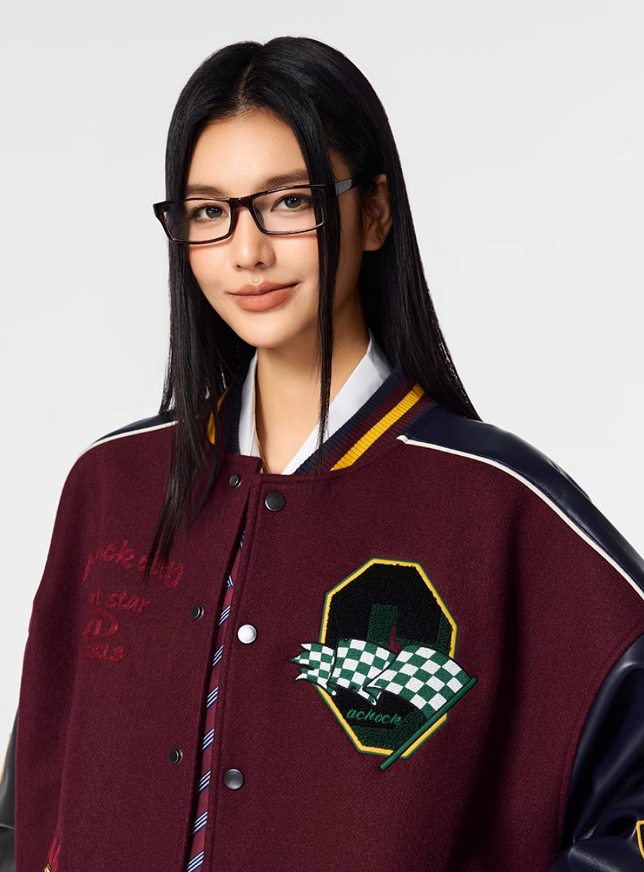 Achock Vintage College Embroidery Varsity Jacket | Face 3 Face