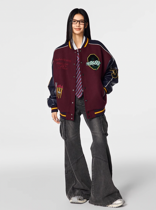 Achock Vintage College Embroidery Varsity Jacket | Face 3 Face