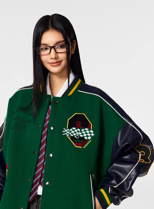 Achock Vintage College Embroidery Varsity Jacket | Face 3 Face
