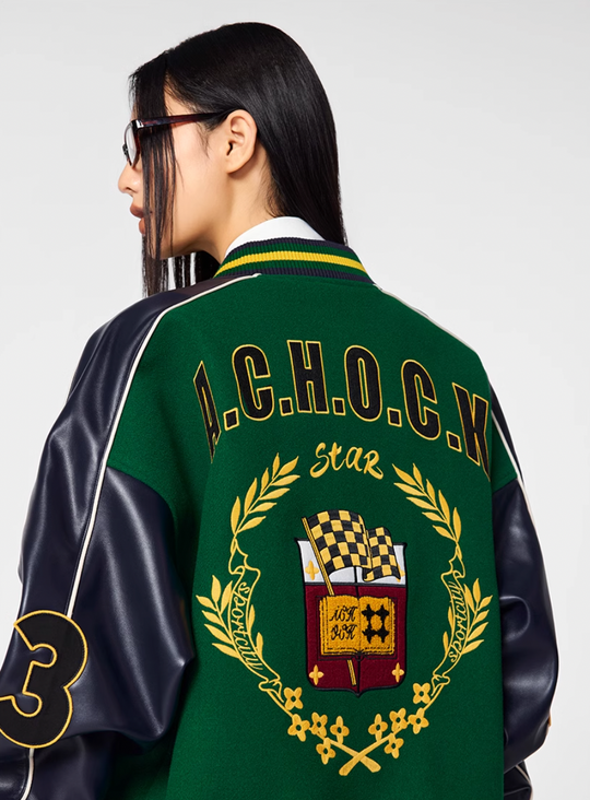 Achock Vintage College Embroidery Varsity Jacket | Face 3 Face
