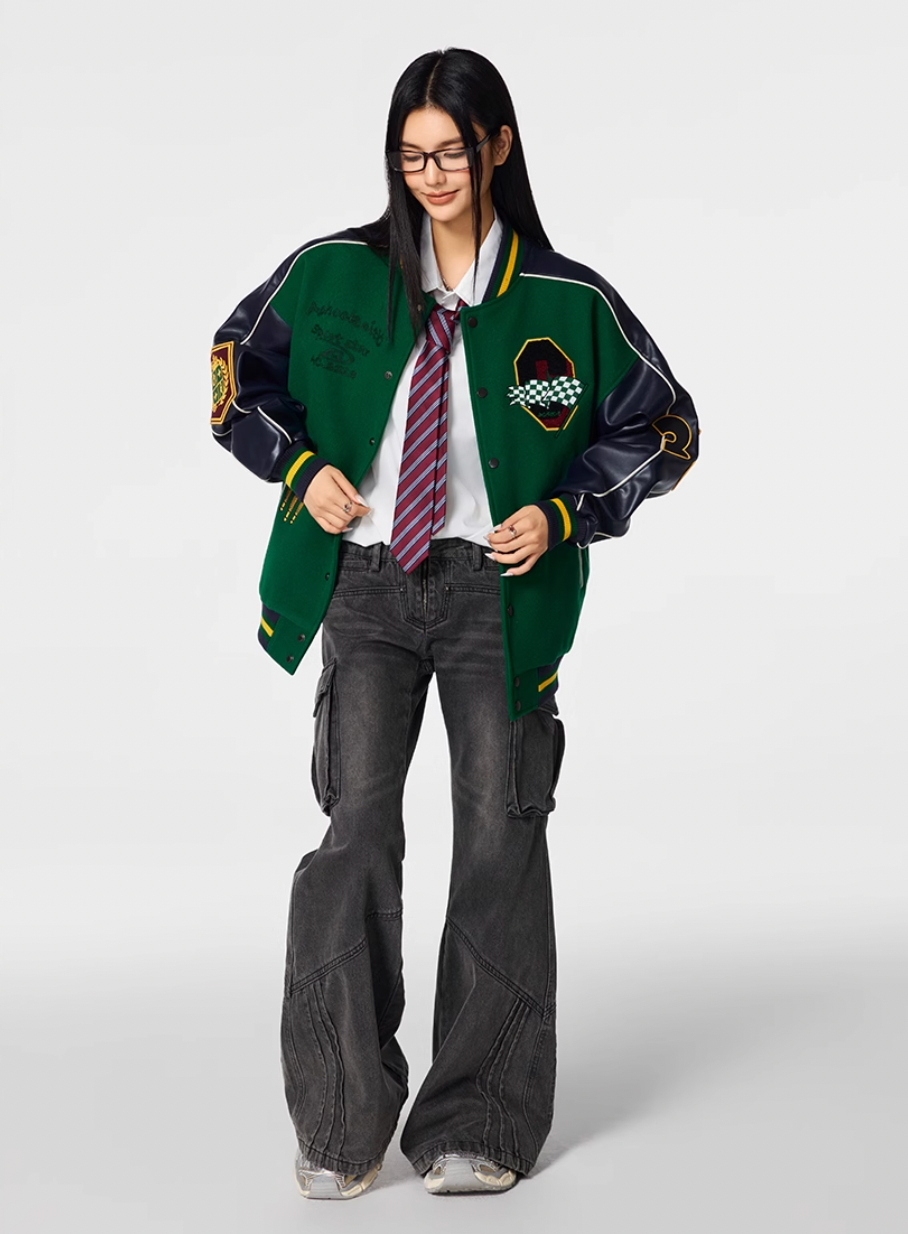 Achock Vintage College Embroidery Varsity Jacket | Face 3 Face