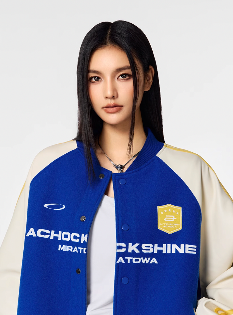 Racer varsity jacket | Achock Contrast Color Racing Varsity Jacket | Face 3 Face