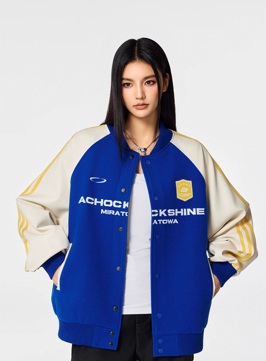 Racer varsity jacket | Achock Contrast Color Racing Varsity Jacket | Face 3 Face