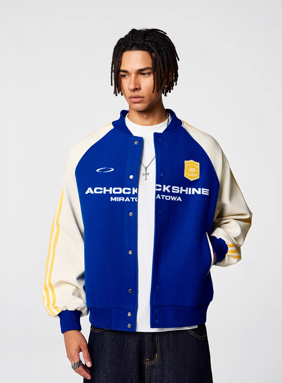 Racer varsity jacket | Achock Contrast Color Racing Varsity Jacket | Face 3 Face