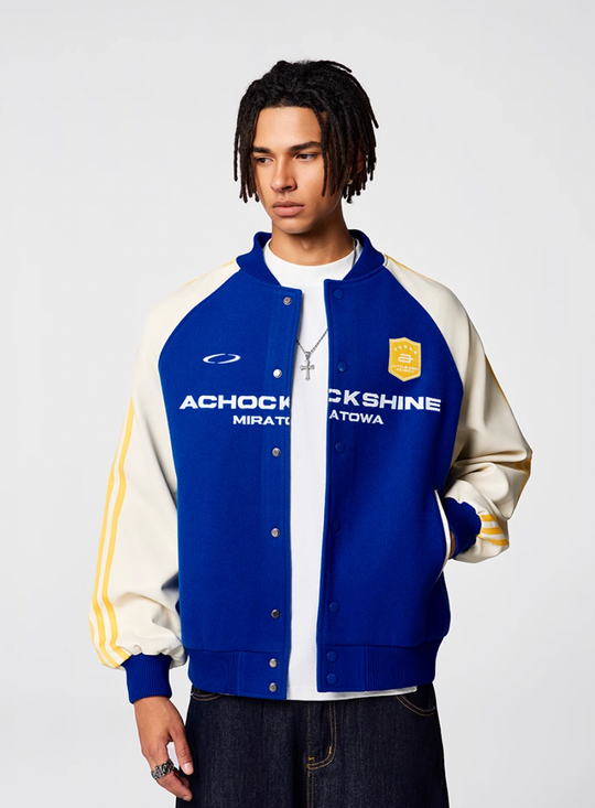 Racer varsity jacket | Achock Contrast Color Racing Varsity Jacket | Face 3 Face