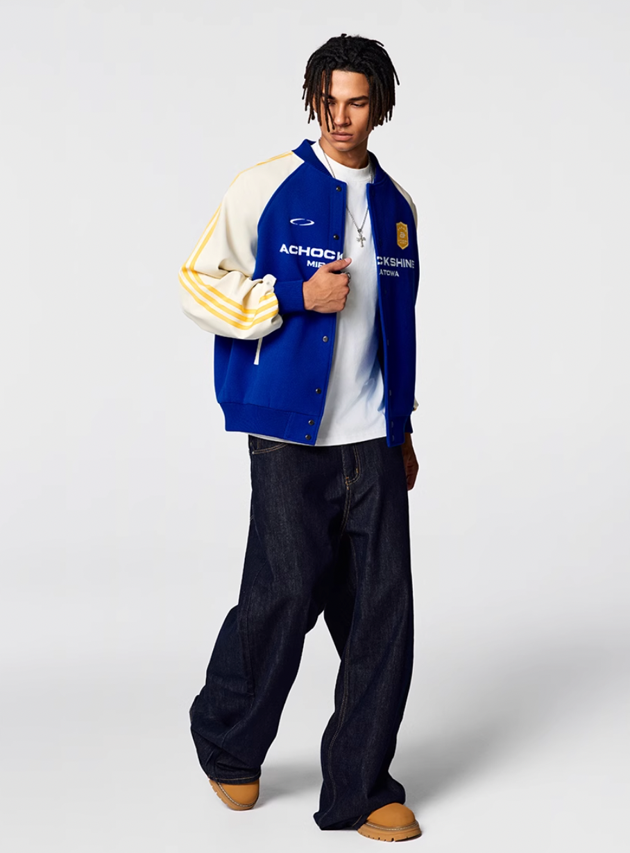 Racer varsity jacket | Achock Contrast Color Racing Varsity Jacket | Face 3 Face