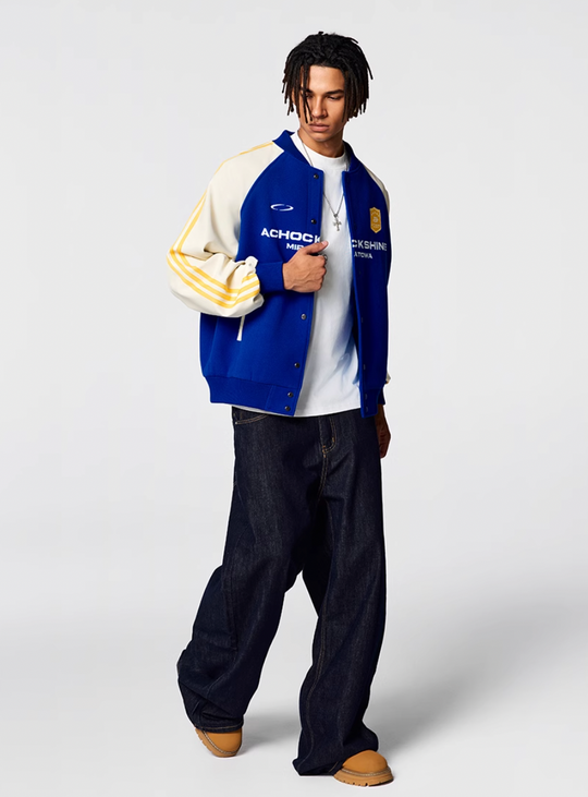 Racer varsity jacket | Achock Contrast Color Racing Varsity Jacket | Face 3 Face