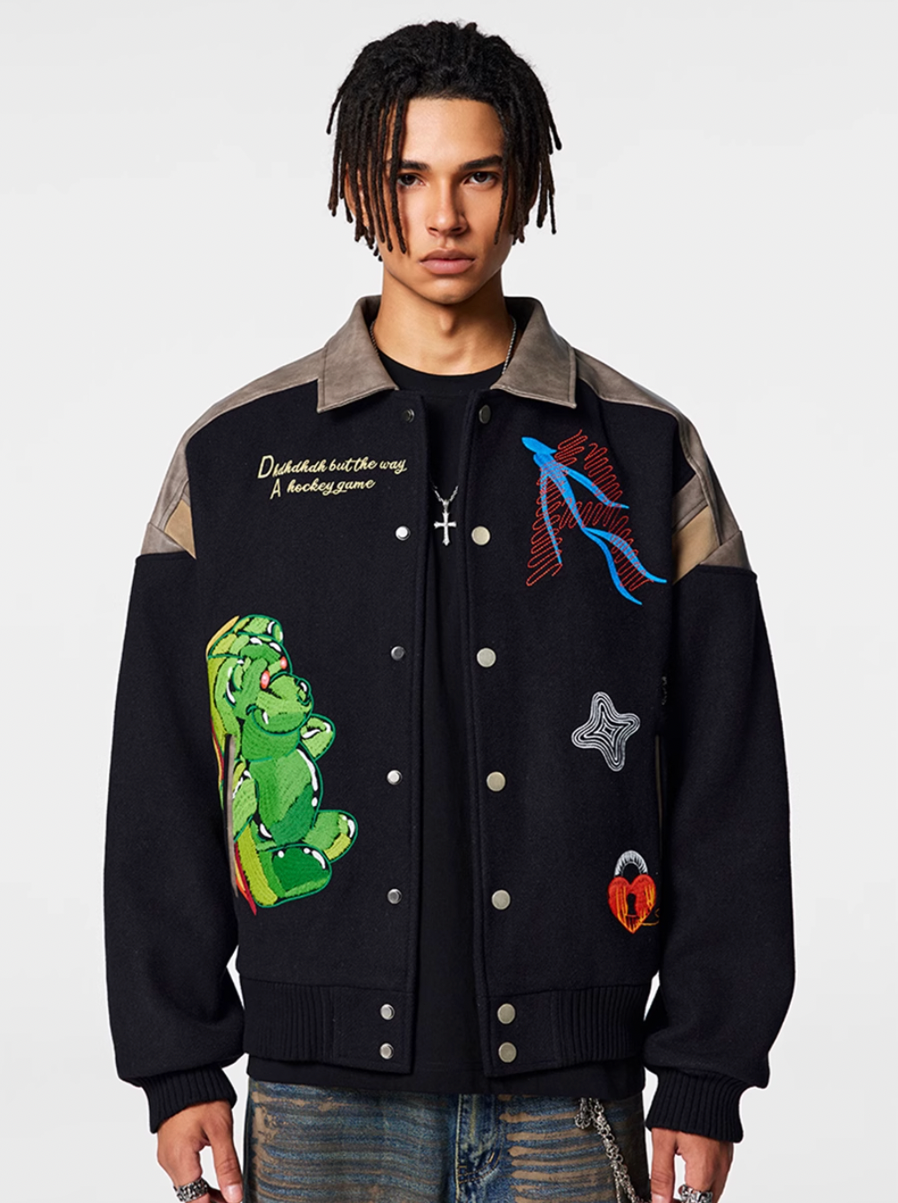 Racer varsity jacket | Artwork Needle Embroidery Varsity Jacket | Face 3 Face