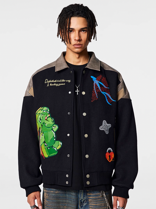 Racer varsity jacket | Artwork Needle Embroidery Varsity Jacket | Face 3 Face