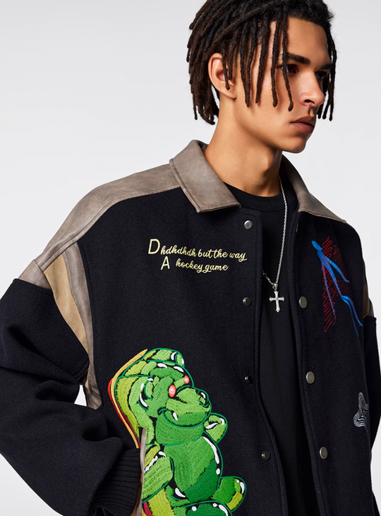 Racer varsity jacket | Artwork Needle Embroidery Varsity Jacket | Face 3 Face