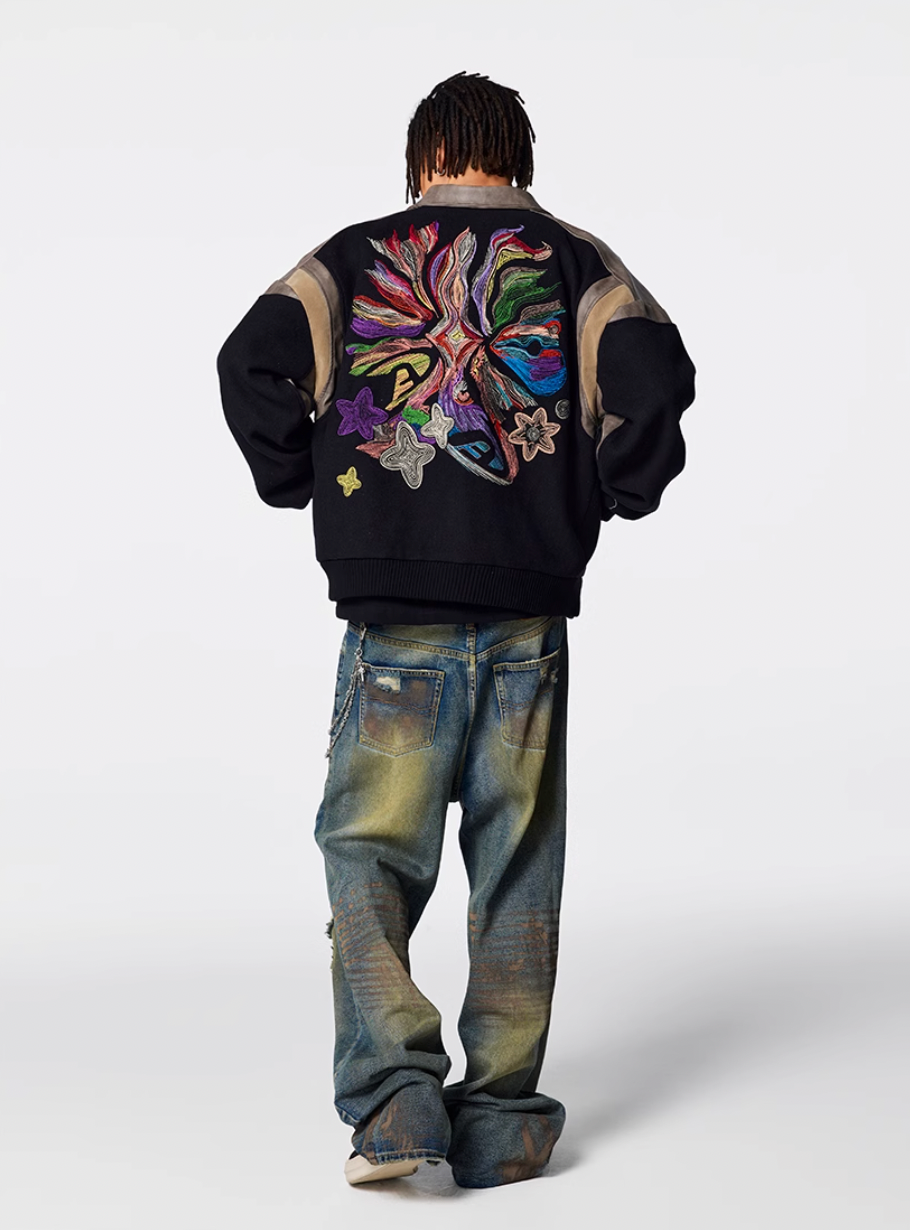 Racer varsity jacket | Artwork Needle Embroidery Varsity Jacket | Face 3 Face