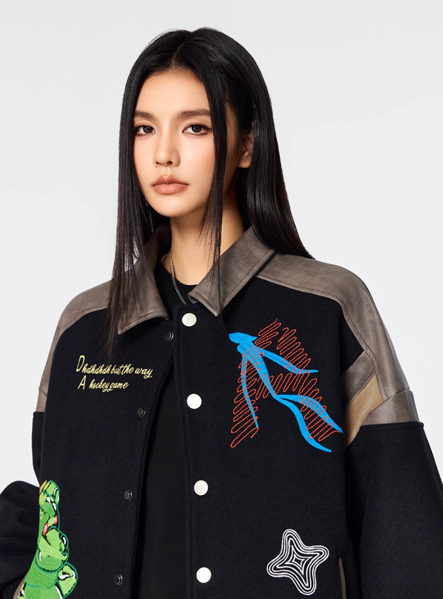 Racer varsity jacket | Artwork Needle Embroidery Varsity Jacket | Face 3 Face