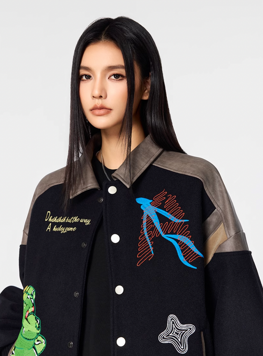 Racer varsity jacket | Artwork Needle Embroidery Varsity Jacket | Face 3 Face
