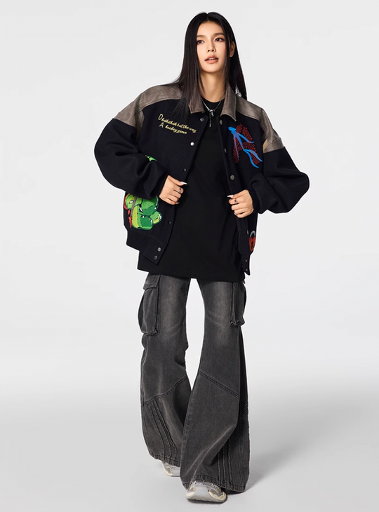 Racer varsity jacket | Artwork Needle Embroidery Varsity Jacket | Face 3 Face